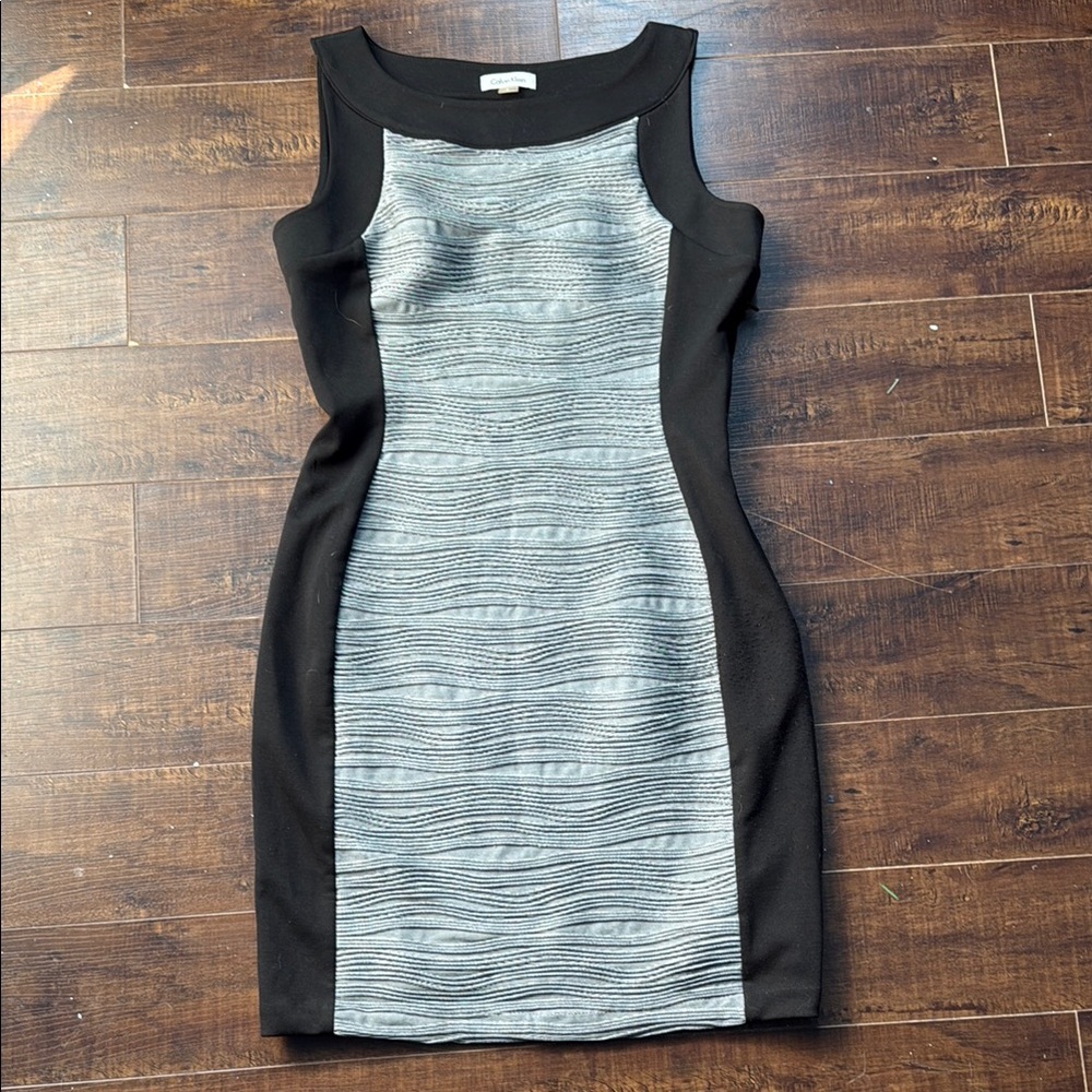 Calvin Klein Gray and Silver Sheath Midi Dress